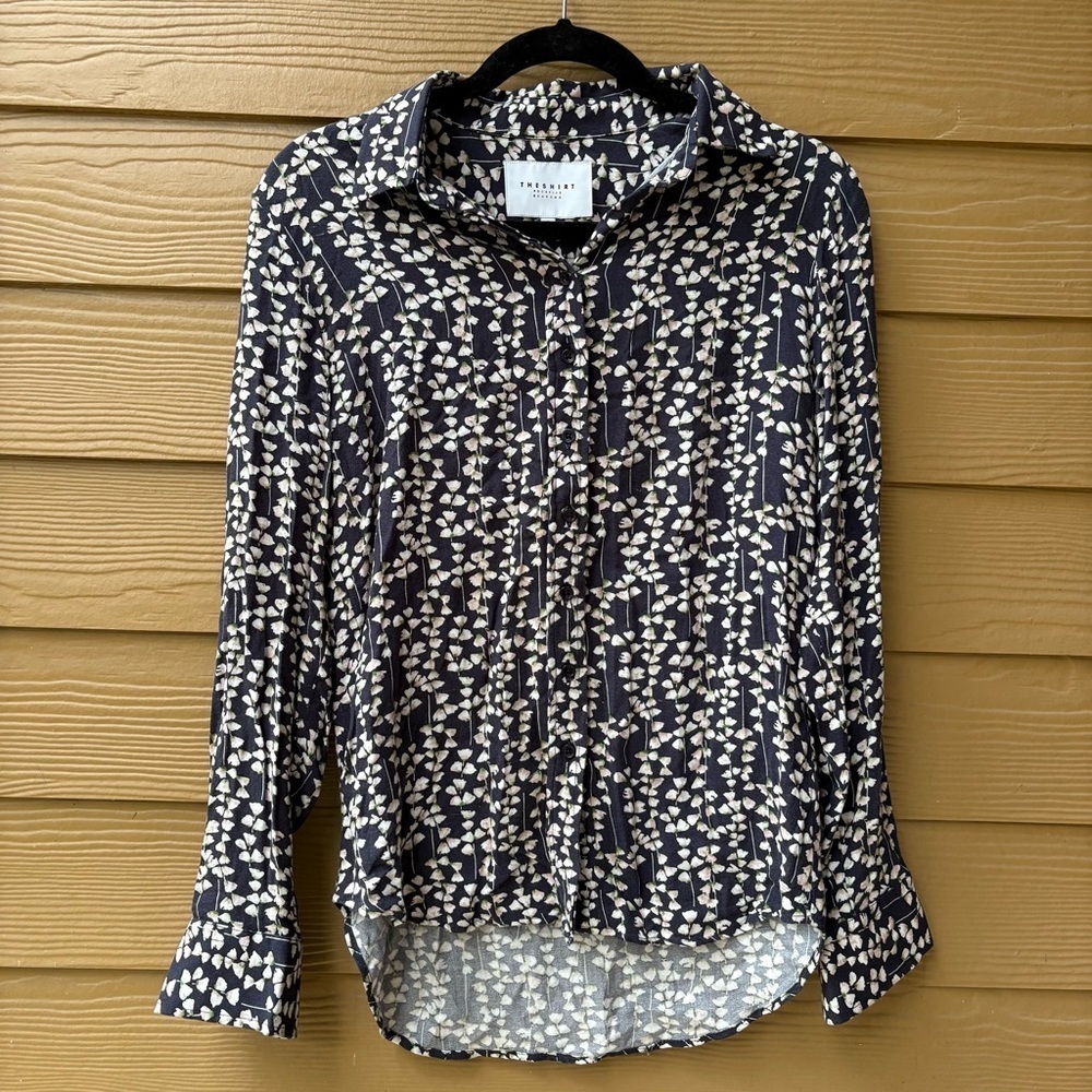 Rochelle Behrens The Shirt Blue Floral Long Sleeve Button Up Blouse Size Small